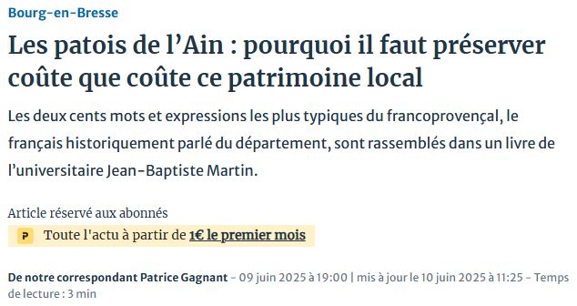 Article du Progrès décrivant le francoprovençal comme le français historiquement parlé